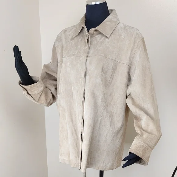 A.M.I. Genuine Leather Button Front Jacket Tan Beige XL - Picture 1 of 12